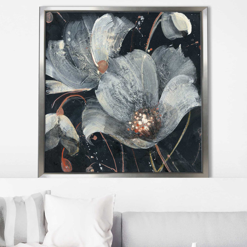 Coquelicots translucides - peinture, Cadre flottant argent, H 31,5 po x l 31,5 po x P 2 po