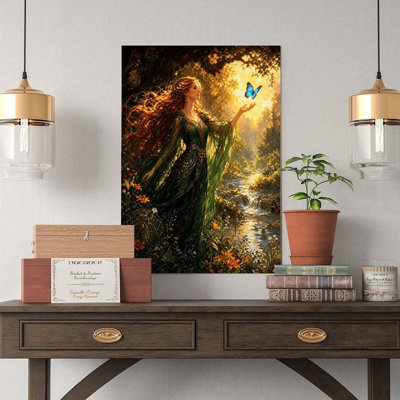 Canvas Wall Art Enchanted Forest Fairy With Blue Butterfly Art Vintage Poster Print Home Decor