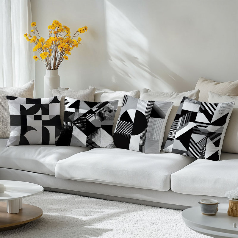 4 housses de coussin décoratives à motif géométrique abstrait