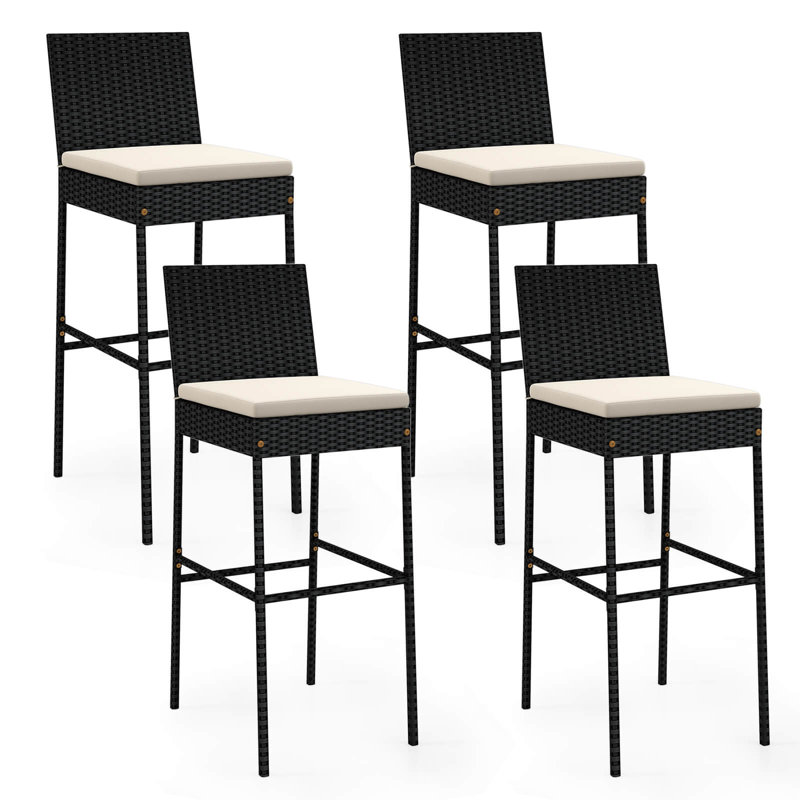 Patio Wicker Barstools Bar Height Chairs With Cushions Backyard Off-white, 4