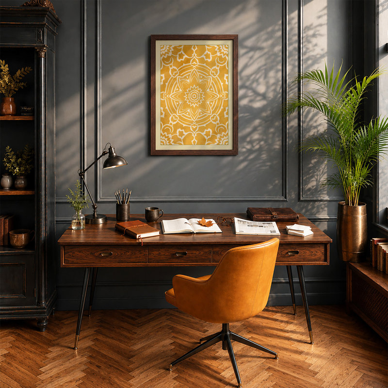 Golden Mandala Geometric - Print, Walnut, A4 - 29.7 x 21.0 cm