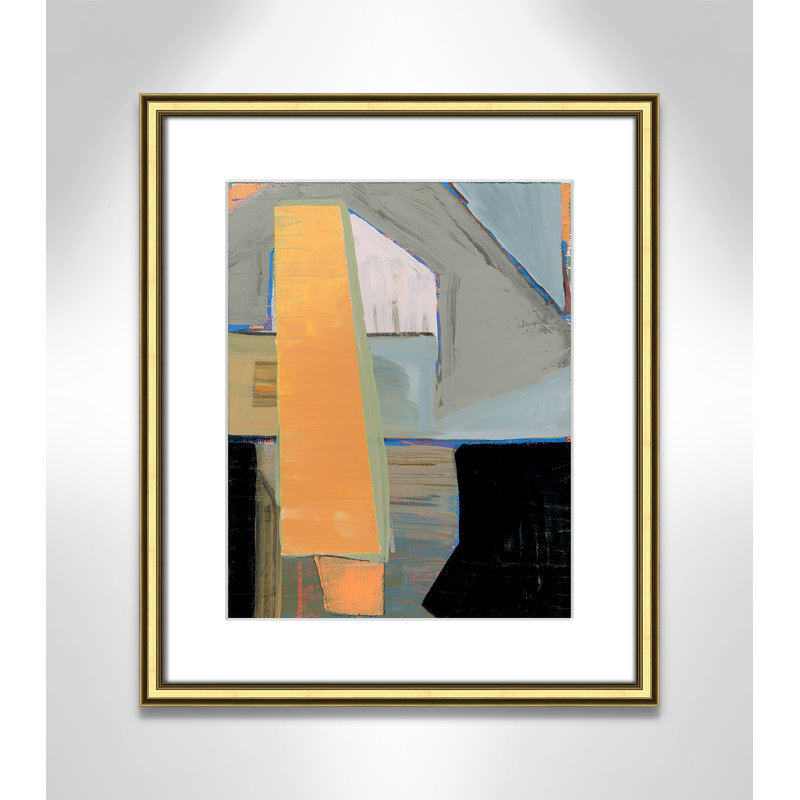 «Castellini Orange Pinstripe I» par Cartissi - peinture encadrée, H 20,25 po x l 17,25 po x P 0,88 po, Cadre doré