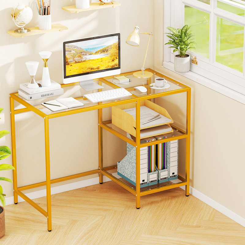 Sohrob Glass Top Metal Base Computer Desk