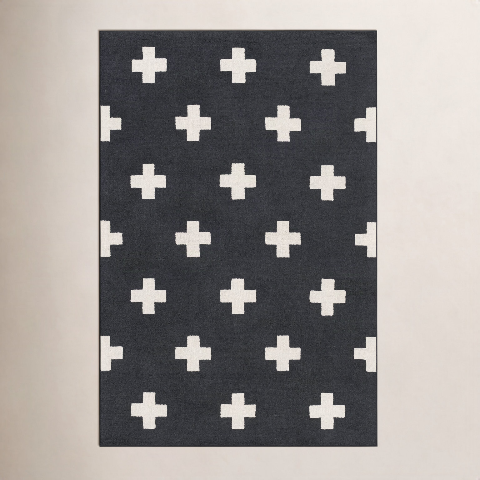 Cavan Black Hand-Tufted Geometric Wool Rug, Rectangle 2' x 3'