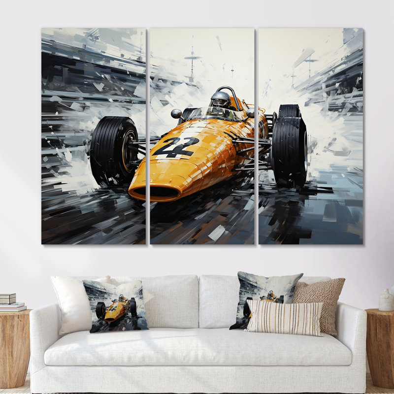 Jaune et noir rétro Grand Prix, voiture de course I - course, art mural, Toile tendue, H 40 po x l 60 po x P 1 po