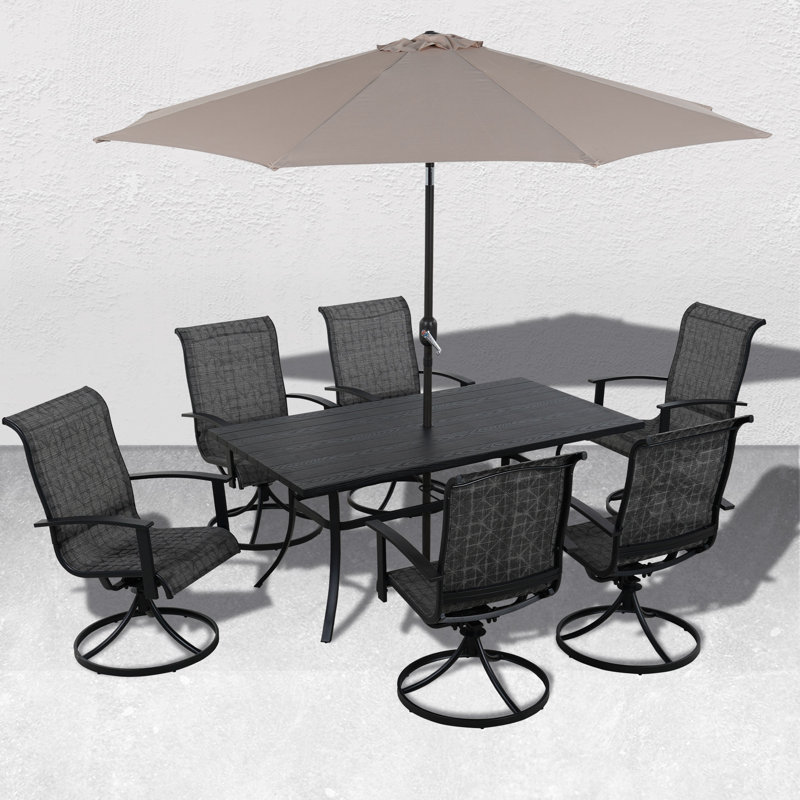 Ensemble de salle à manger à tréteaux pour 6 personnes Errik, Black/Grey Plaid
