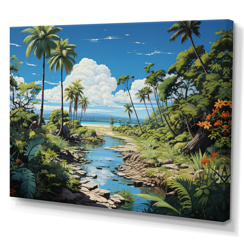Palmier sur toile, impression de paysage de plage tropicale - Palmiers à la plage IV, Toile tendue