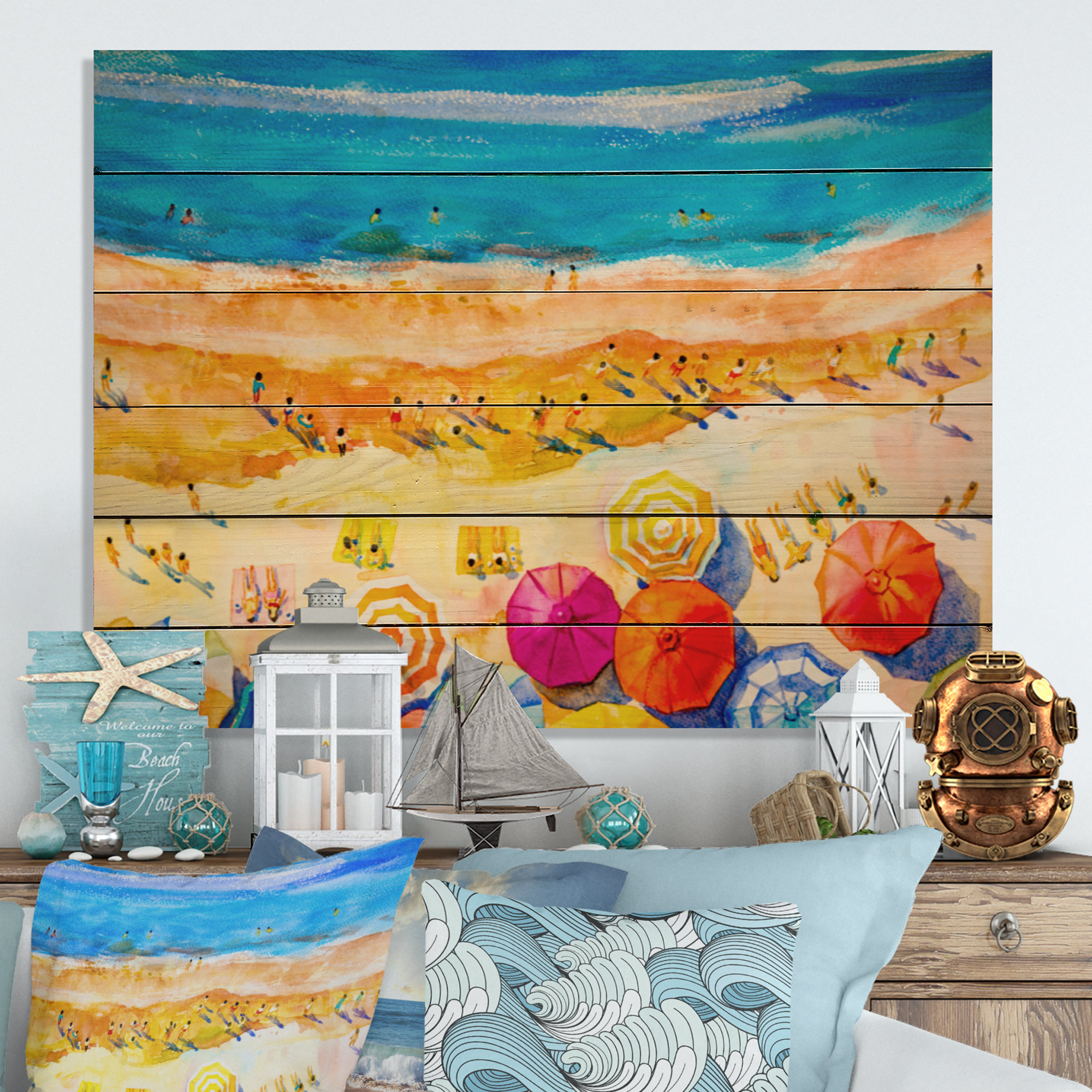 Highland Dunes Aerial Pastel Beach Miami IX On Wood Painting | Wayfair