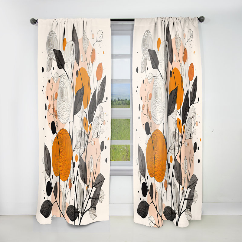 Retro Terracotta Wildflowers Illustration XII - Abstract Velvet Curtain - 1 Panel, 52" W x 95" L