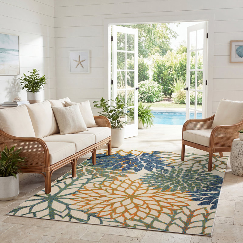 Amayiah Floral Indoor/Outdoor Area Rug, Rectangle 5'3" x 7'5"