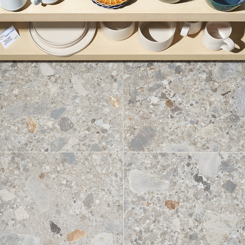 Rizo 24x24 Matte Terrazzo Look Porcelain Tile, Ivory