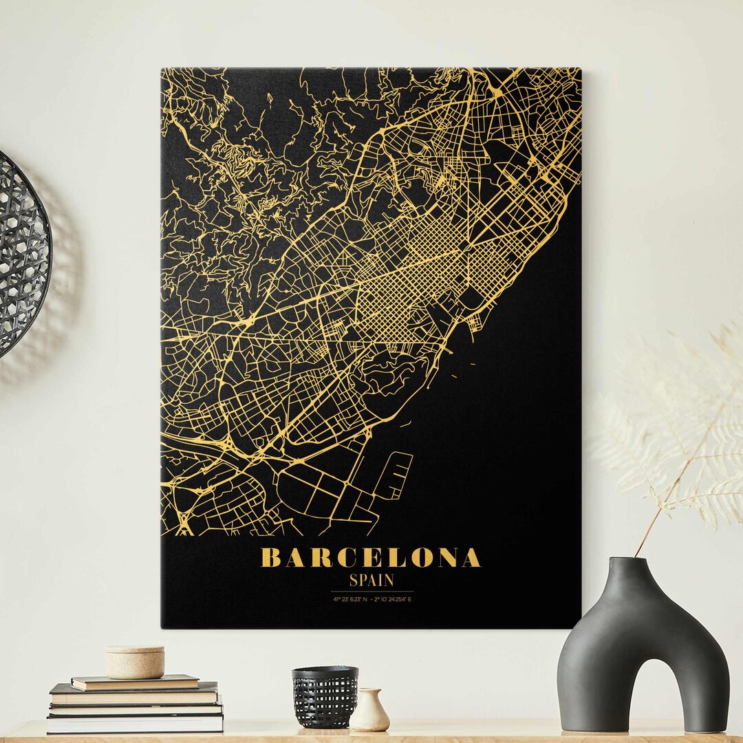 Leinwandbild Barcelona Stadtplan - Classic Black