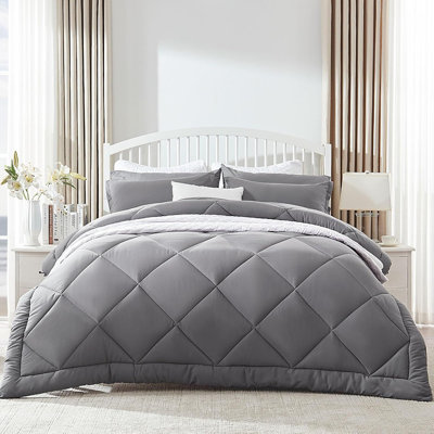 Down Alternative Comforter – Grey – Full Size, All-Season, Reversible, Lightweight, Soft, Breathable, Diamond-Quilted Duvet Insert