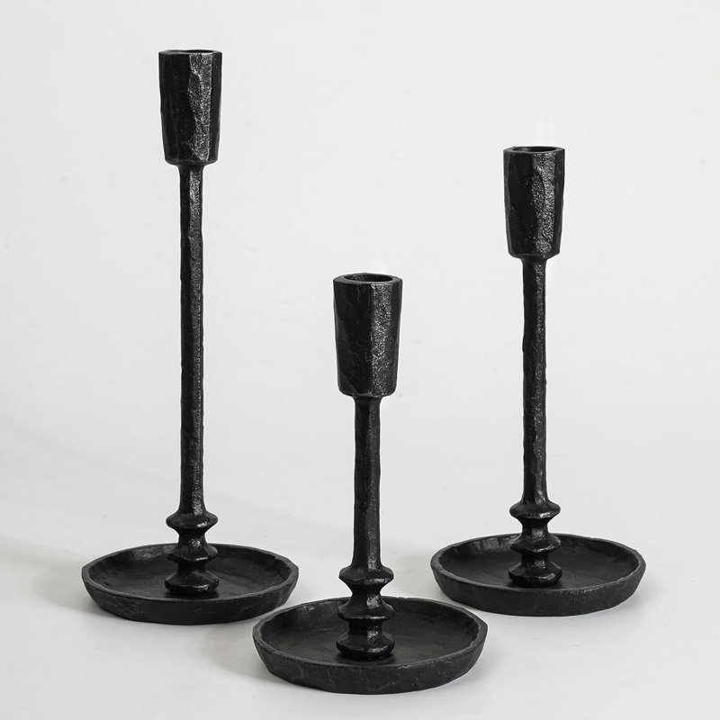 Rustic Cast Iron Taper Candle Holder Set Of 3 - Vintage Candlestick Holders For Wedding, Dining, Party Decor, Creates Enchanting Ambiance With Varying Heights