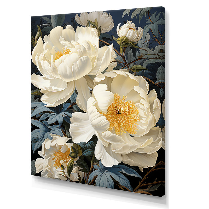 Pivoines botaniques rétro dévoilées sur toile, Toile tendue, H 20 po x l 12 po x P 1 po