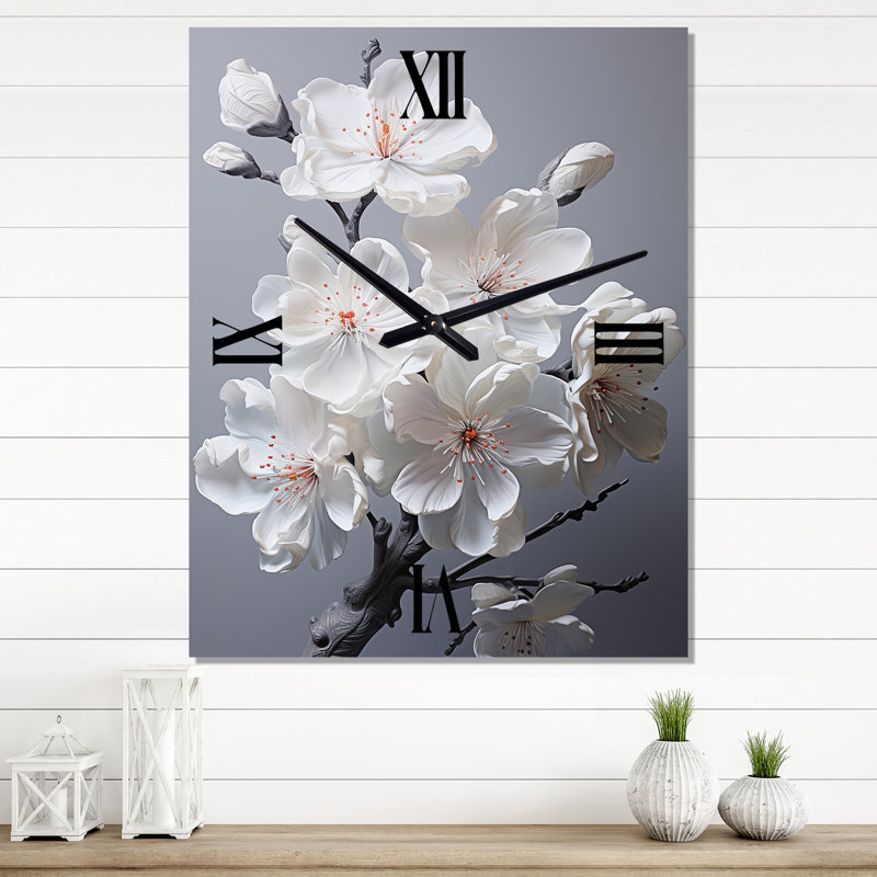 Minimalisme blanc Apple Blossom III - Horloge murale, Petit