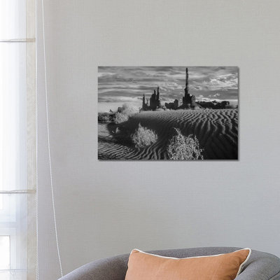 Otem Pole And Yei Bi Chei With Sand Dunes And Shrubs, Monument Valley, Arizona And Utah Border by Tim Fitzharris - Gallery-Wrapped Canvas Giclée on Canvas