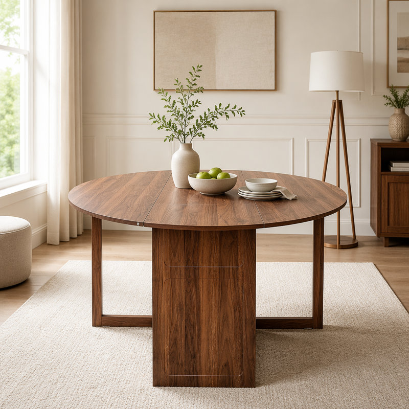 Round Drop Leaf Folding Dining Table