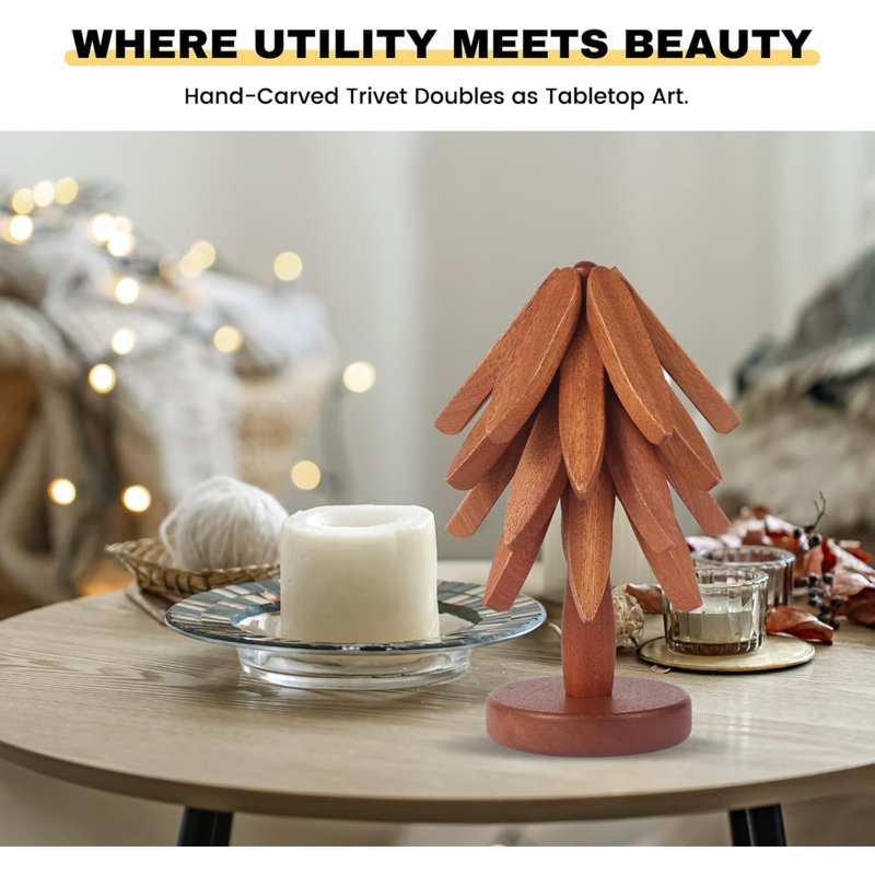 Dessous d'arbre en bois pliable pour plats chauds / pots / bols / théières / supports à fondue, cadeaux pour la famille / amis, décorations de cuisine mignonnes et pratiques (lisses - 4 pièces)