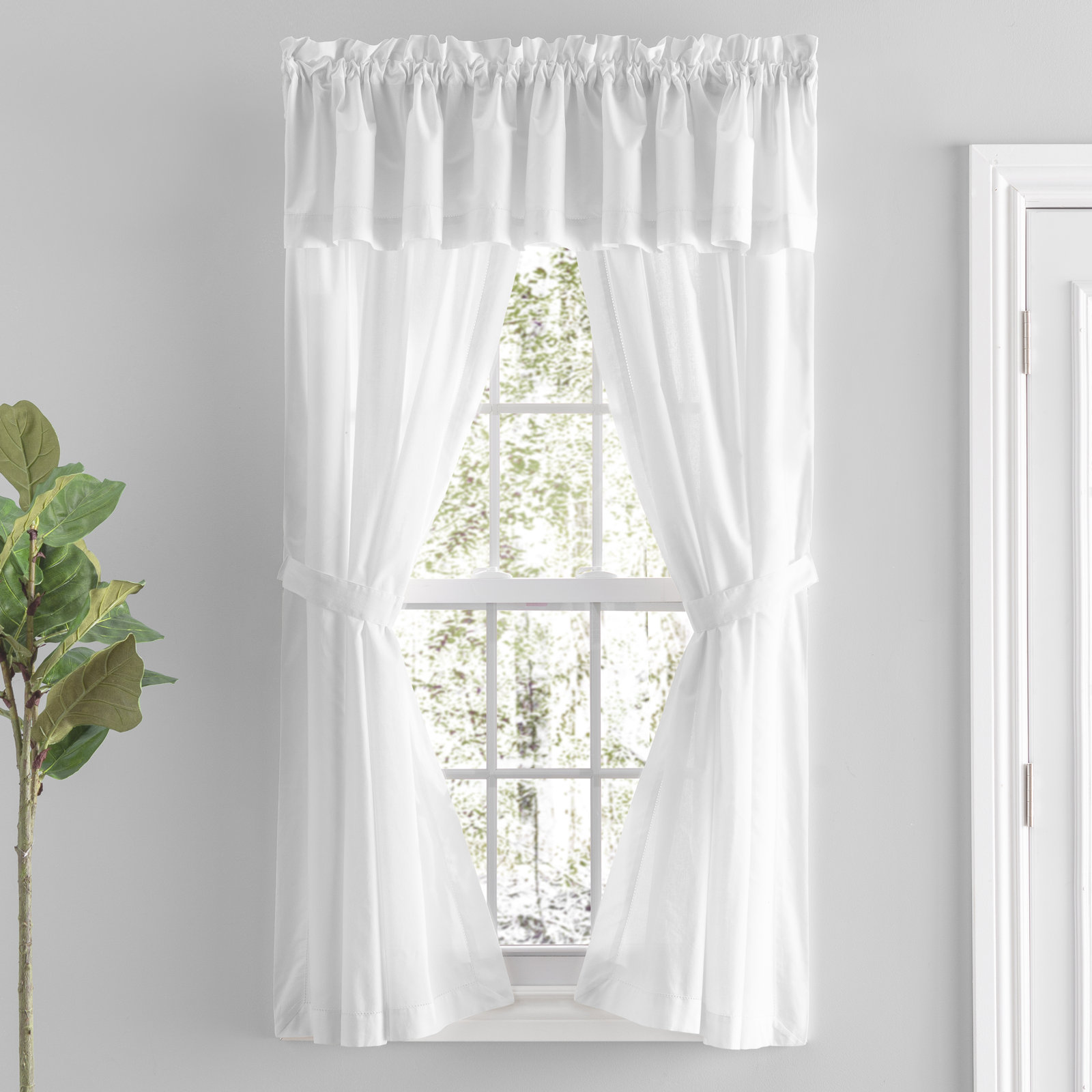 Blandford Semi-Sheer Curtain Panel Set, White, 40" x 63"
