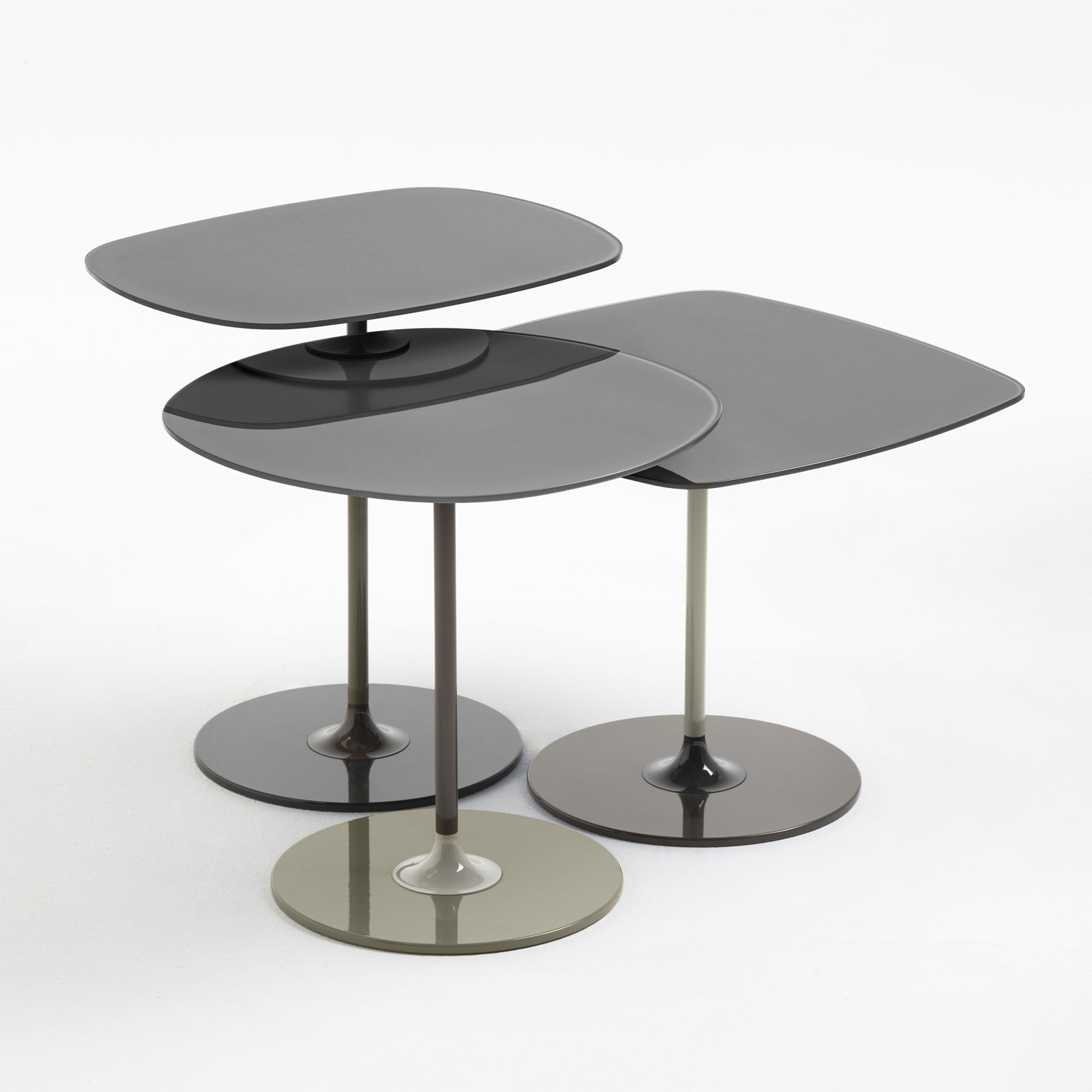Thierry Glass End Table, Gray, 19.66" H x 19.66" W x 13" D