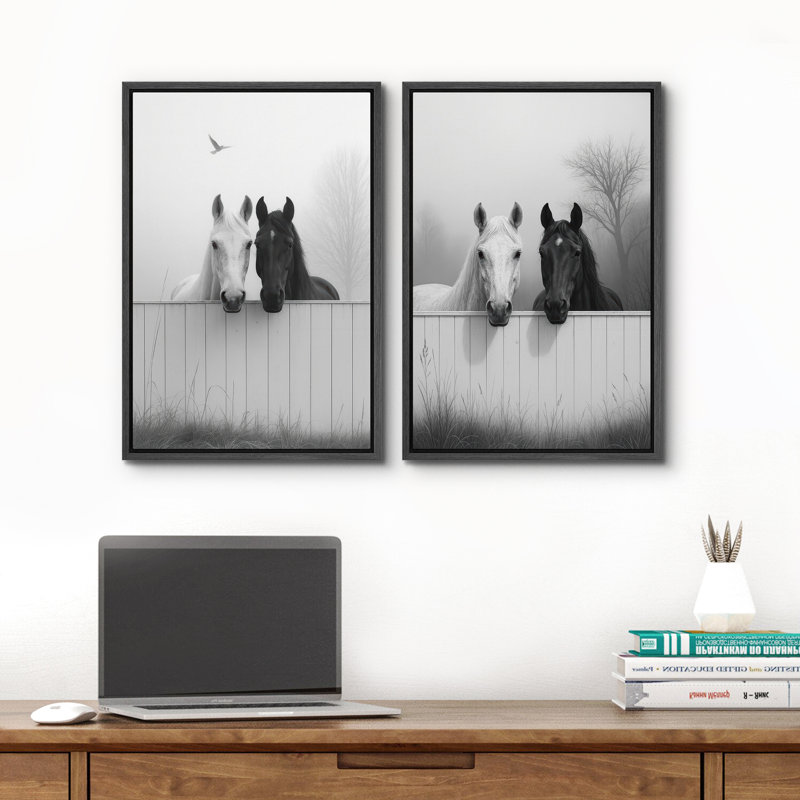 Chevaux, ensemble de 2 reproductions d'art sur toile encadrées, Noir, H 24 po x l 32 po