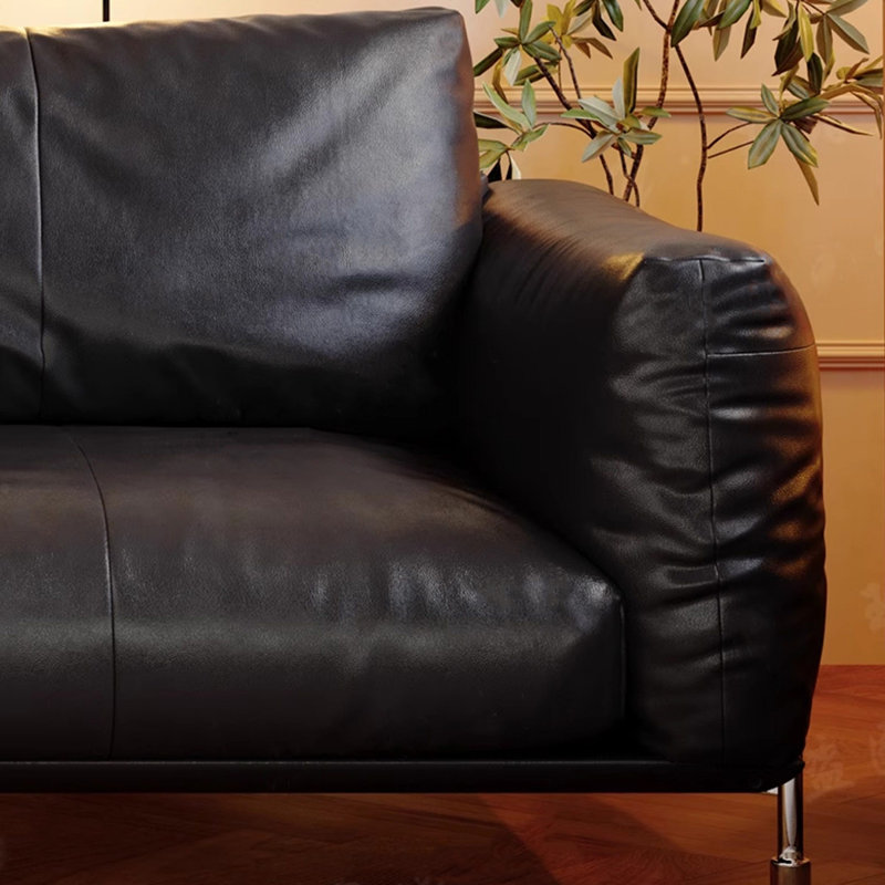 Canapé modulaire noir en cuir véritable, 94.49" W