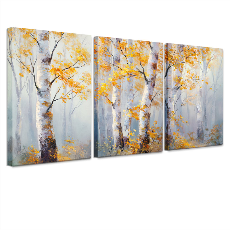 «Autumn Birch Trees», reproduction d'art sur toile tendue sur toile (ensemble de 3), H 24 po x l 48 po