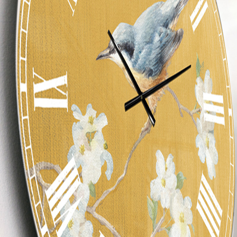 Gold Bird on Blossoms II - Traditional wall clock, Small