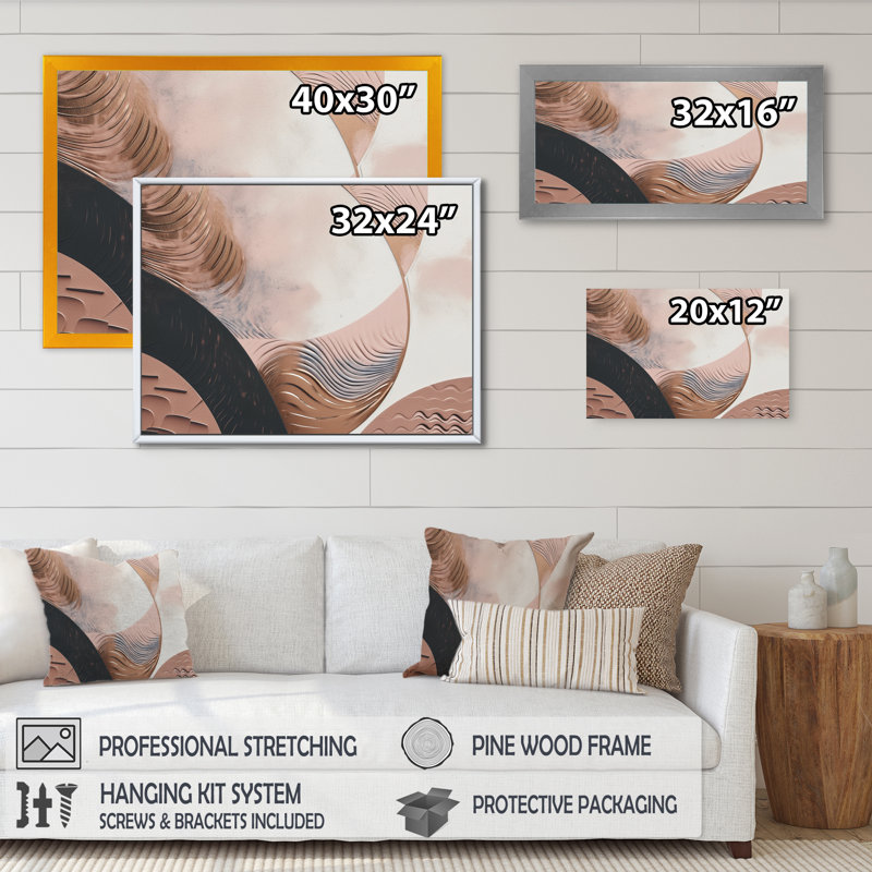 «Rosegold Half Circles Boho II», art mural abstrait sur toile, L 32 po x H 24 po, Toile tendue