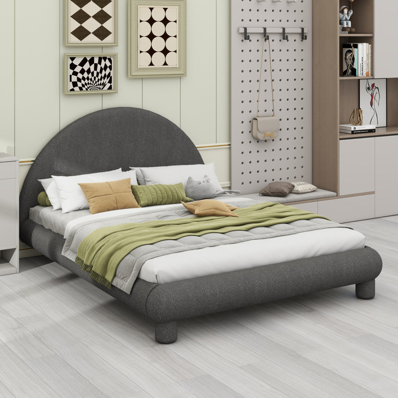 Lit plateforme tapissier Boucle avec support à lattes, Gris