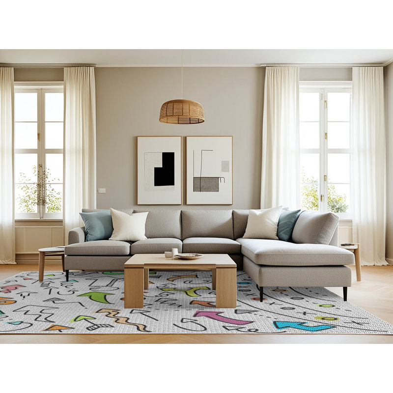 Dart Grey/Orange/Green Area Rug, Rectangle 7' x 9'