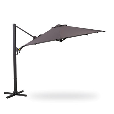 Parasol de patio en porte-à-faux 11 pi. Parasol rond extérieur décalé avec rotation à 360 ° et inclinaison sans base - Gris