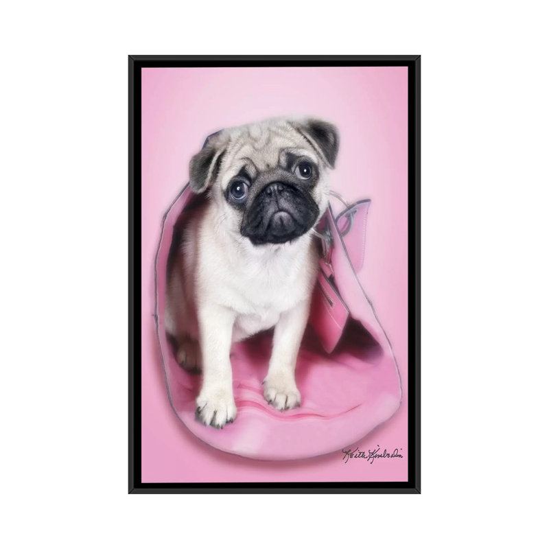 Pug In A Purse by Keith Kimberlin - Print on Canvas, 66.04 cm H x 45.72 cm W, Black Framed