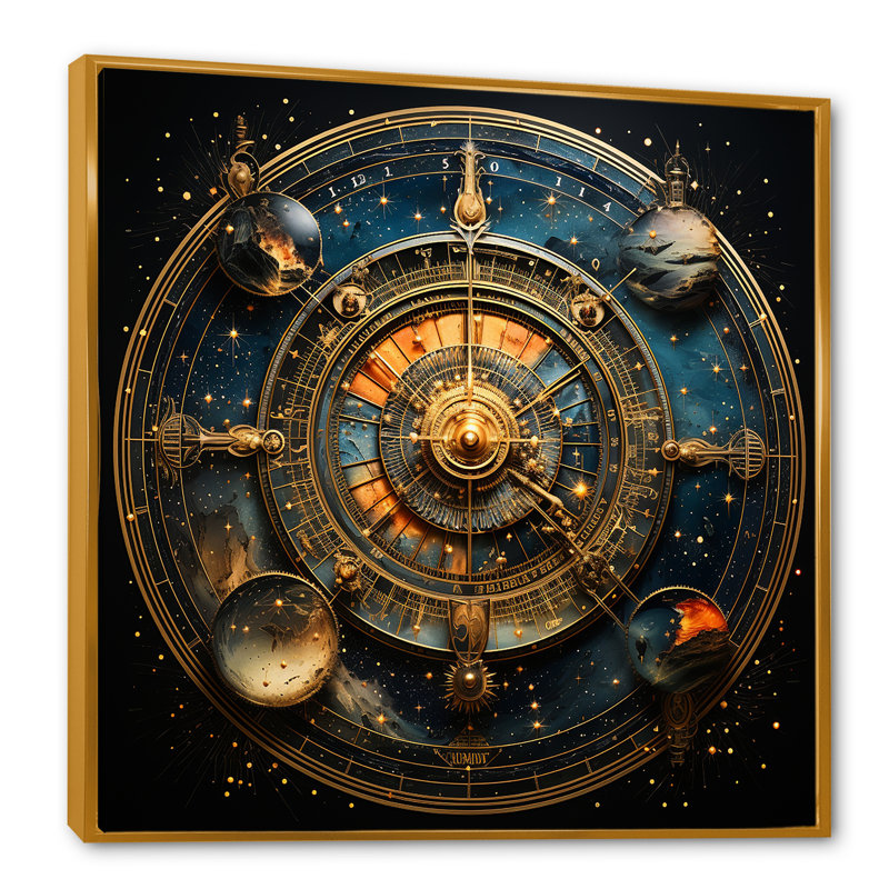 Voyage astrologique II - Astrologie, art mural, H 36 po x l 36 po x P 1,5 po, Cadre flottant doré