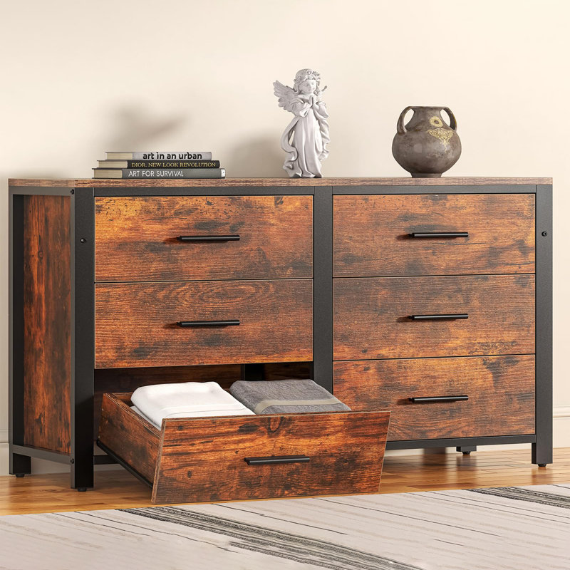 Commode 6 tiroirs, Brun rustique