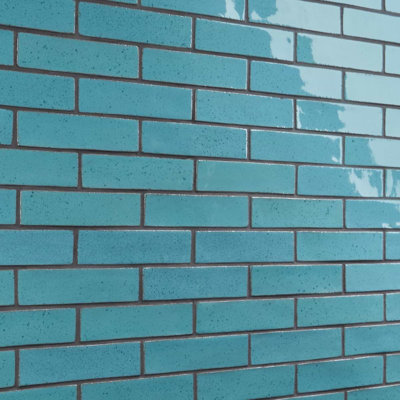Emery Blue 2X8 Handmade Crackled Glossy Terracotta Subway Tile - Final Sale