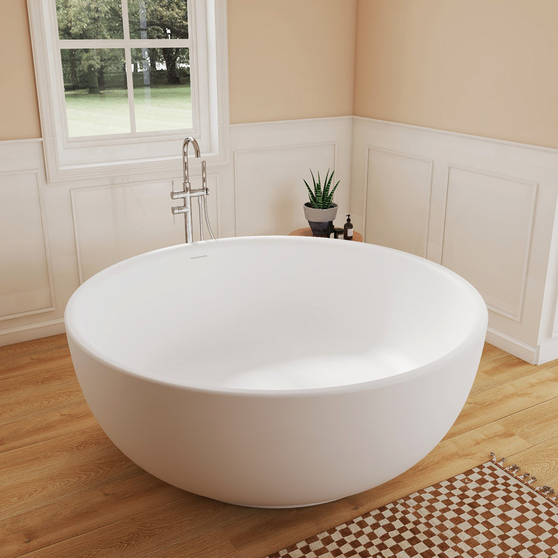 Fslefay 59'' Freestanding Bathtub Solid Surface Deep Soaking Tubs