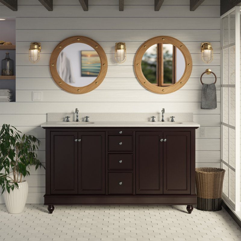 Ferdinand 60'' Double Bathroom Vanity with Top, Chocolate, Quartz