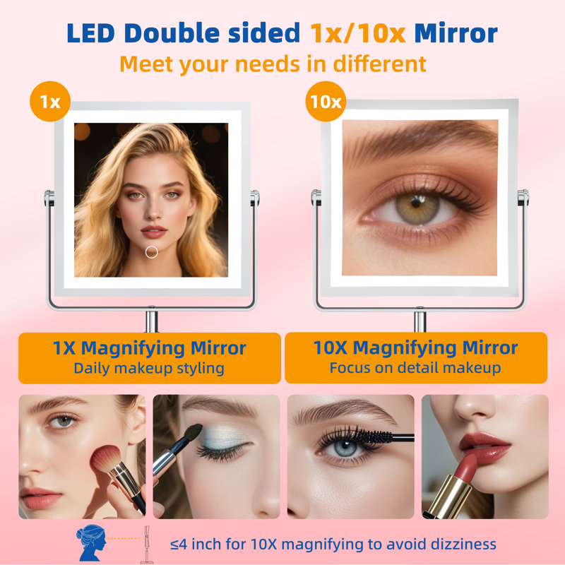 Miroir de maquillage mural avec lumières Ruacq, Chrome chrome
