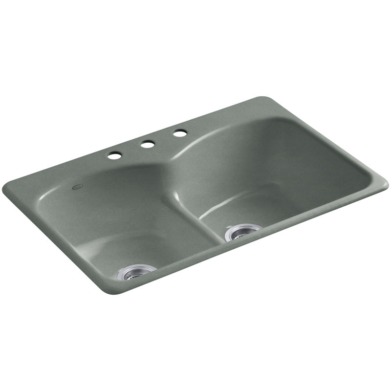 Évier de cuisine à montage sur plan L 33 po x l 22 po Langlade®, Basalte, 3 trous
