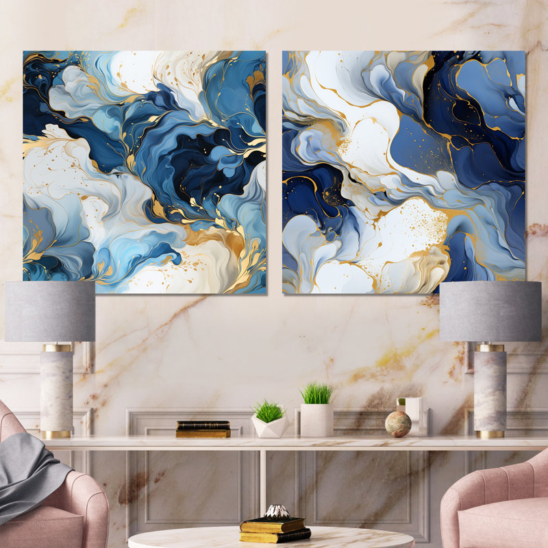 Jude - Ensemble de 2 décorations murales abstraites, Toile tendue, H 16 po x l 33 po x P 1 po
