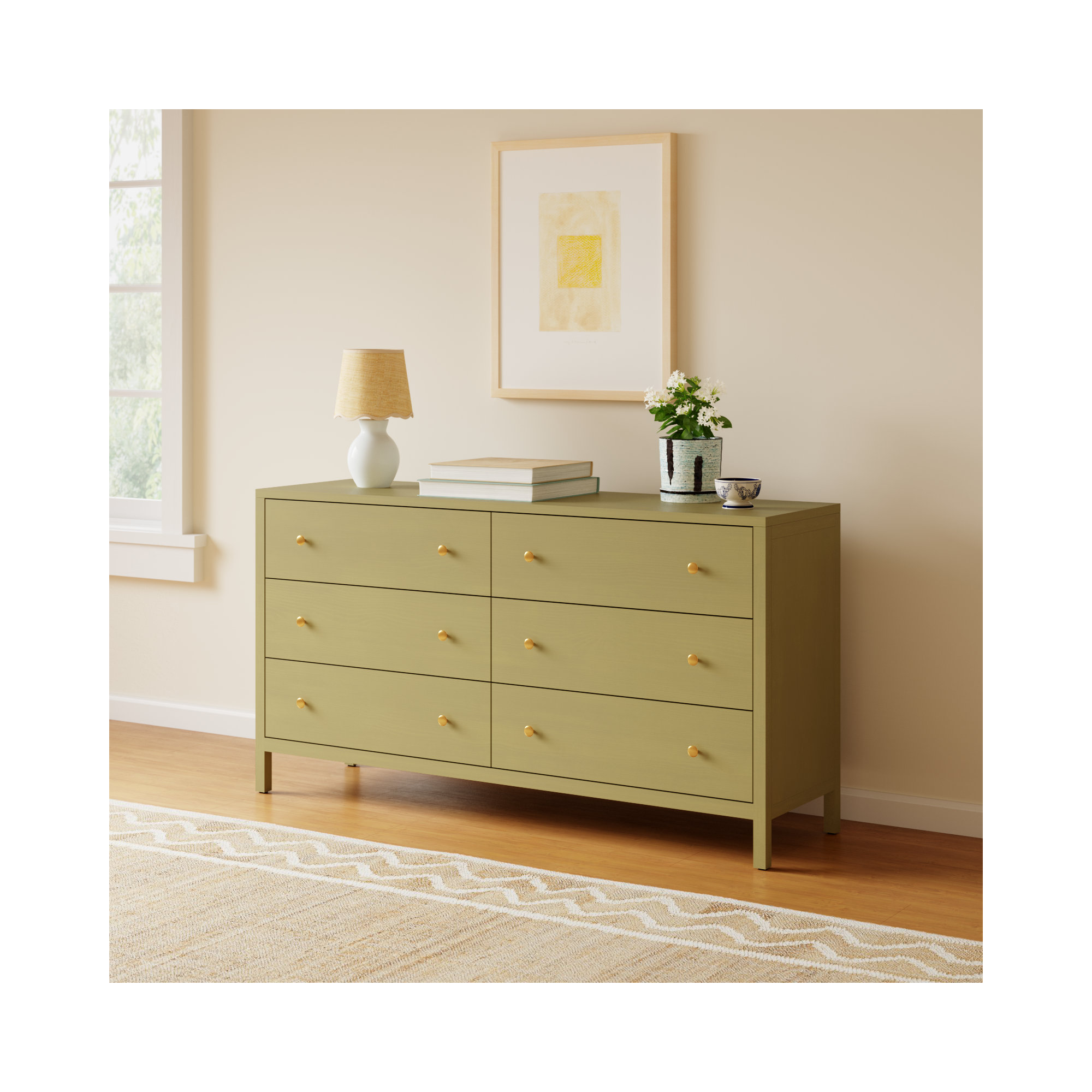 Gracie 6 - Drawer Dresser, Olive Green