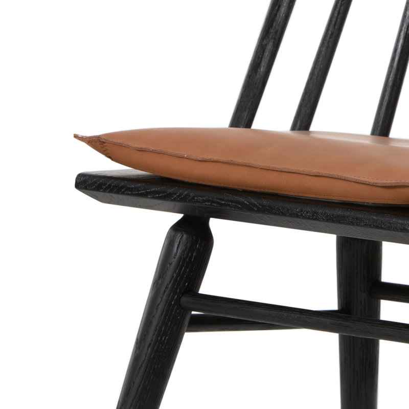 Lewis Windsor Solid Wood Stool, Counter Stool (24" Seat Height), Black Oak, Brown/Sheepskin