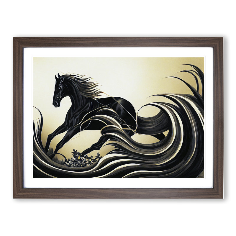 Extravagant Horse Abstract - Single Picture Frame Print, 46cm H x 64cm W x 2cm D, Walnut Framed