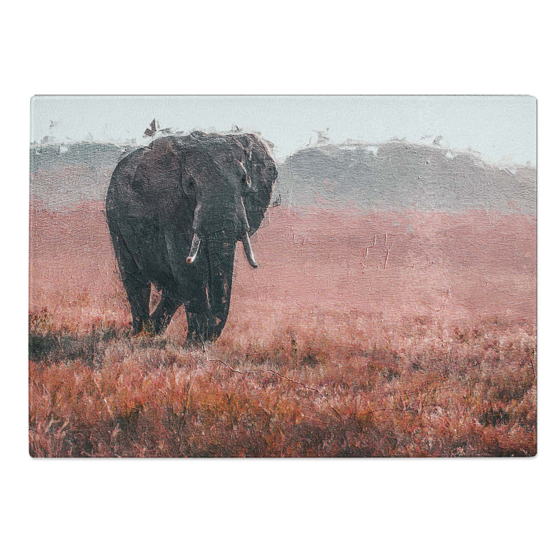 Glass Marching Elephant in Abstract Chopping Board, 39 cm W x 28.5 cm L