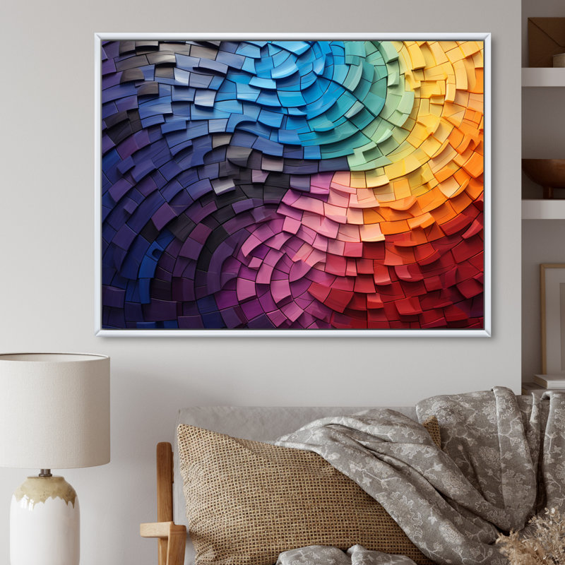 Abstract Rainbow Colourful Arch Collage On Canvas Print, White Floater Framed, 30" H x 40" W x 1.5" D