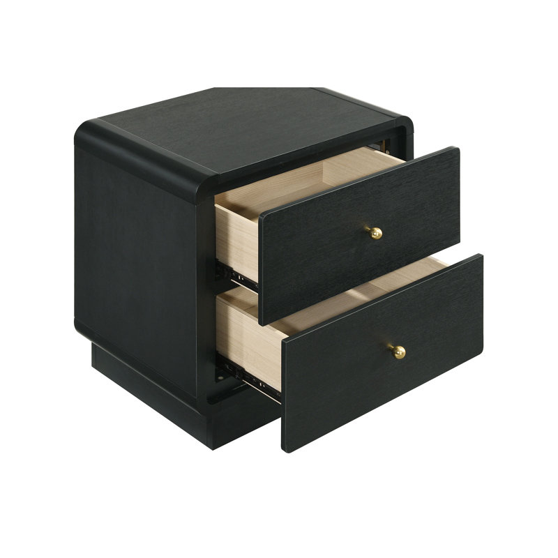 Ensemble de chambre à coucher Delacroix Queen 3 pièces comprenant un lit à panneaux, une commode et une table de chevet, en noir.