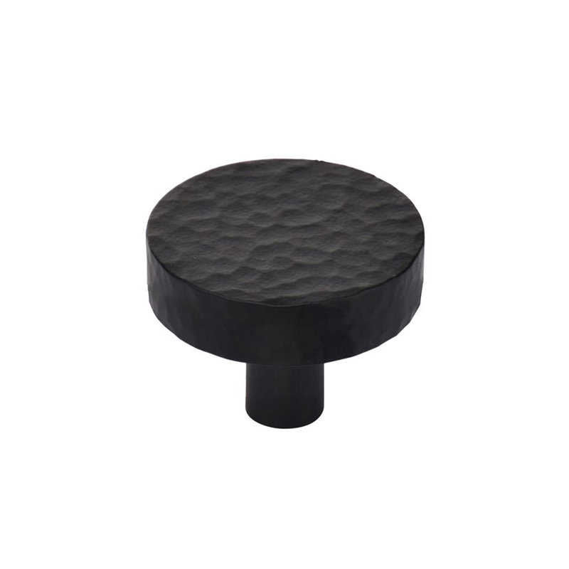 Hammered Disc Cabinet Knob, 1.25, Flat Black