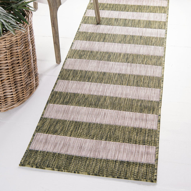 Palominas Striped Green/Gray Indoor / Outdoor Area Rug, Runner 2'7" x 10'